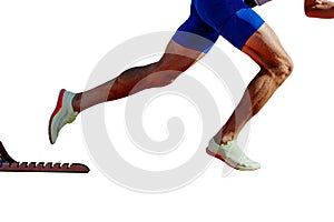 legs male athlete start running in starting blocks sprint race