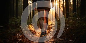 Legs in Motion Trail Running through the Woods. Generative AI