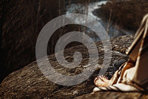 Legs native indian american woman with warrior shaman make up si