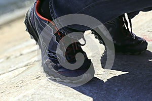 Legs in sneakers close up. Sports fashion for shoes for sports.