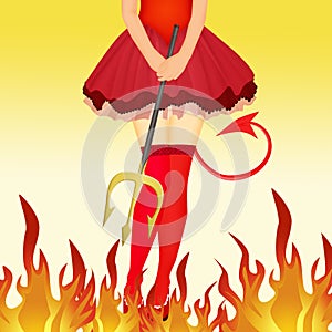 Legs of woman with devil costume with gallows