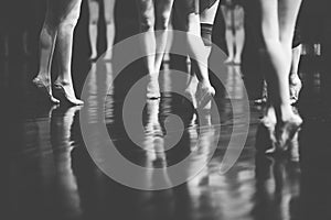 legs of young dancers ballerinas in class classical dance, ballet , Thailand