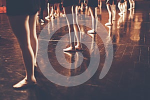 legs of young dancers ballerinas in class classical dance, ballet , Thailand , Color Black and White Style with copyspace