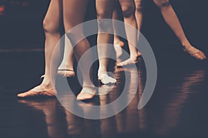 legs of young dancers ballerinas in class classical dance, ballet , Thailand , Color Vintage Style with copyspace