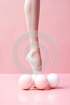 Legs of a young woman standing on pilates ball. Sport, exercise, fitness concept. AI generative, illustration