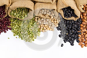 Legumes in bag sack top view