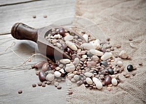 Legumes mix in the wood spoon