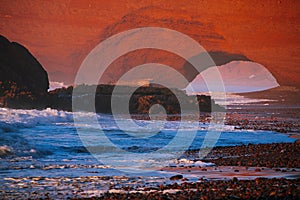 Legzira stone arches, Atlantic Ocean,