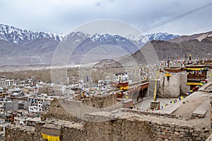 Leh Ladakh city view from Leh Palace in Winter