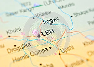 Leh on a map of India with blur effect