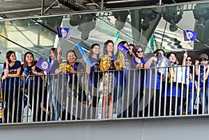 Leicester City Supporter waiting for Leicester City Team parade to celebrate First Championship of English Premiere League