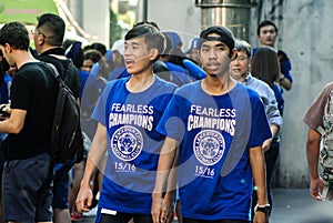 Leicester City Supporter waiting for Leicester City Team parade to celebrate First Championship of English Premiere League