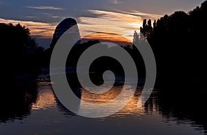 Leicester Space Centre reflected in The River Soar at Sunset