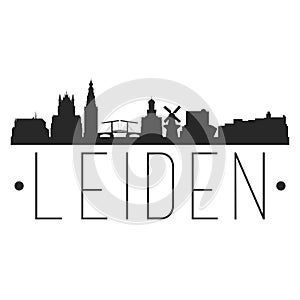 Leiden Netherlands. City Skyline. Silhouette City. Design Vector. Famous Monuments.