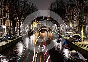 Leidsegracht Canal in Amsterdam at Night photo