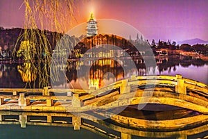 Leifeng Pagoda Bridge West Lake Reflection Hangzhou Zhejiang China