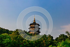 Leifeng Pagoda over trees, in Hangzhou, China