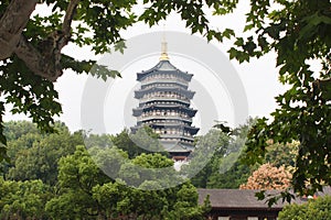 Leifeng pagoda was surrounded by green trees