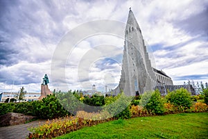 Leifur Eriksson Standing tall at the Hallgrimskirkja Church, Reykjavik