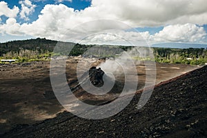 Leilani Estate, Hawaii, USA. - Kilauea volcano eruption hardened black lava field photo