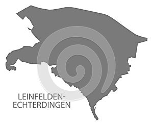 Leinfelden-Echterdingen city map with boroughs grey illustration silhouette shape