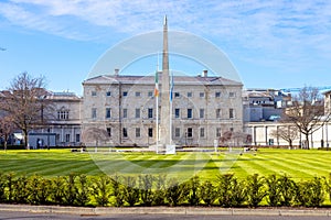 Leinster House Seat of the Irish National Parliament in Dublin, surrounded by a park and trees