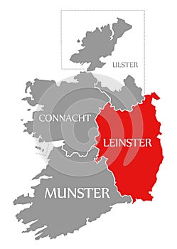Leinster red highlighted in map of Ireland