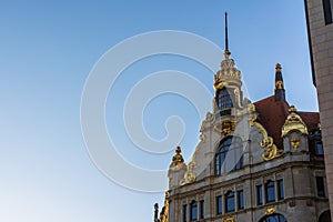 Leipzig Commerzbank Exterior Architecture Golden Accents Building Stone European Glass Walls Brick Sky Windows Point