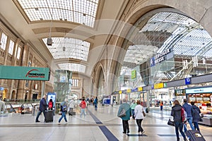Interior of Leipzig Hauptbahnhof, central railway terminal station in downtown Leipzig city