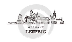 Leipzig sketch skyline. Germany, Leipzig hand drawn vector illustration
