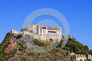 The Leiria Castle built on top of a hill with a view over the gothic Palatial Residence area (Pacos Novos).