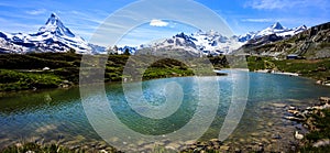 Leisee Lake with Matterhorn and Swiss Alps background, Sunnegga, Rothorn Paradise, one of five lakes destination near Matterhorn