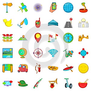 Leisure activites icons set, cartoon style