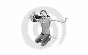 Leisure and activity. Active game for children. Kid captured in motion. How raise active kid. Free and full of energy