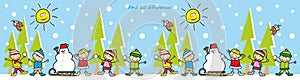 Leisure activity, find ten differences, winter, children and snowman, vector picture, eps.