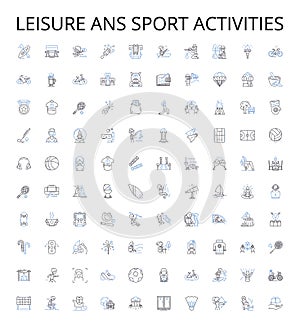 Leisure ans sport activities outline icons collection. Skiing, Swimming, Cycling, Hiking, Climbing, Kayaking