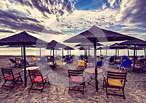 Leisure bed and umbrella on beach