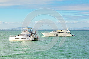 Leisure boat on the water in Table Bay photo