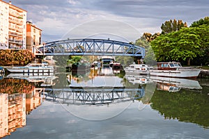 Leisure boats moored on a canal