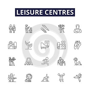 Leisure centres line vector icons and signs. centres, recreation, activity, sport, center, club, swimming, gym outline