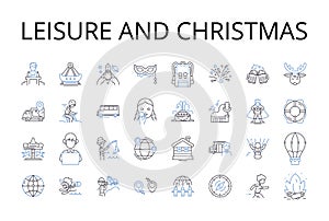 Leisure and christmas line icons collection. Free time, Holiday, Festive season, Relaxation, Break, Festivity, Merriment