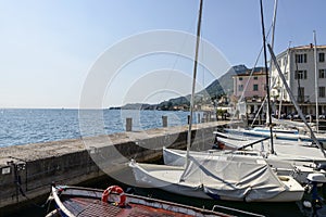 Leisure harbor on Garda lake, Gargnano, Italy photo