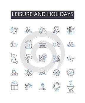 Leisure and holidays line icons collection. Peaceful retreat, Festive celebrations, Joyful pastimes, Recreational