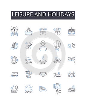 Leisure and holidays line icons collection. Peaceful retreat, Festive celebrations, Joyful pastimes, Recreational