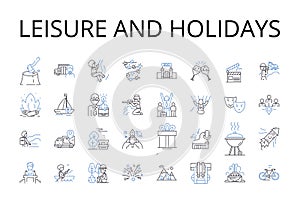 Leisure and holidays line icons collection. Peaceful retreat, Festive celebrations, Joyful pastimes, Recreational