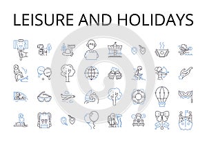 Leisure and holidays line icons collection. Peaceful retreat, Festive celebrations, Joyful pastimes, Recreational