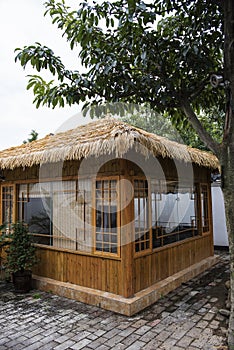 Leisure pavilion with grass roof.