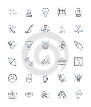 Leisure time and sports line icons collection. Recreation, Exercise, Adventure, Fun, Fitness, Hiking, Water sports