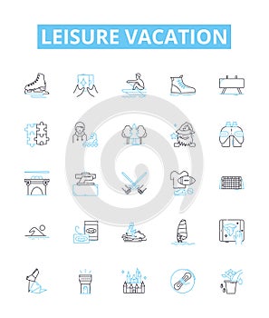 Leisure vacation vector line icons set. Vacation, Leisure, Break, Retreat, Getaway, Holiday, Recreation illustration