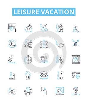Leisure vacation vector line icons set. Vacation, Leisure, Break, Retreat, Getaway, Holiday, Recreation illustration